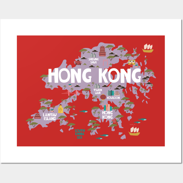 Hong Kong illustrated map Wall Art by JunkyDotCom